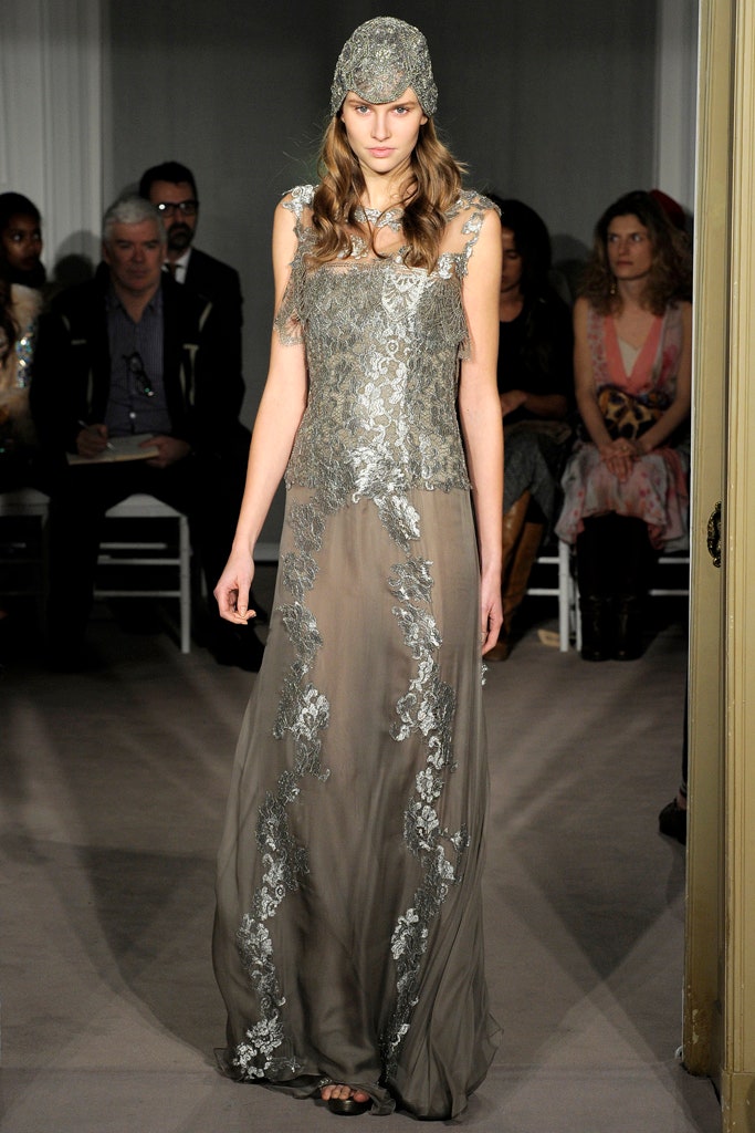 gray silk embroidered gown