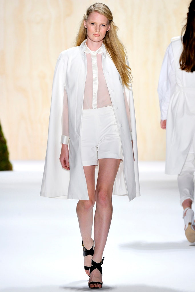 white silk long-sleeve collared relaxed layered cape