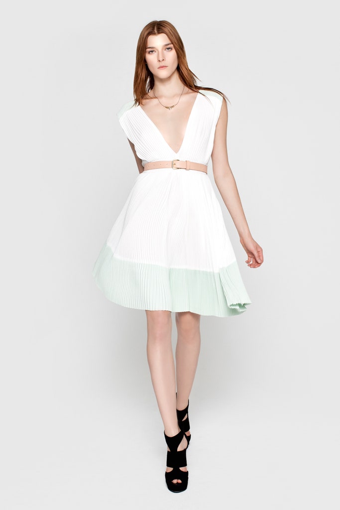 white pleated mini dress