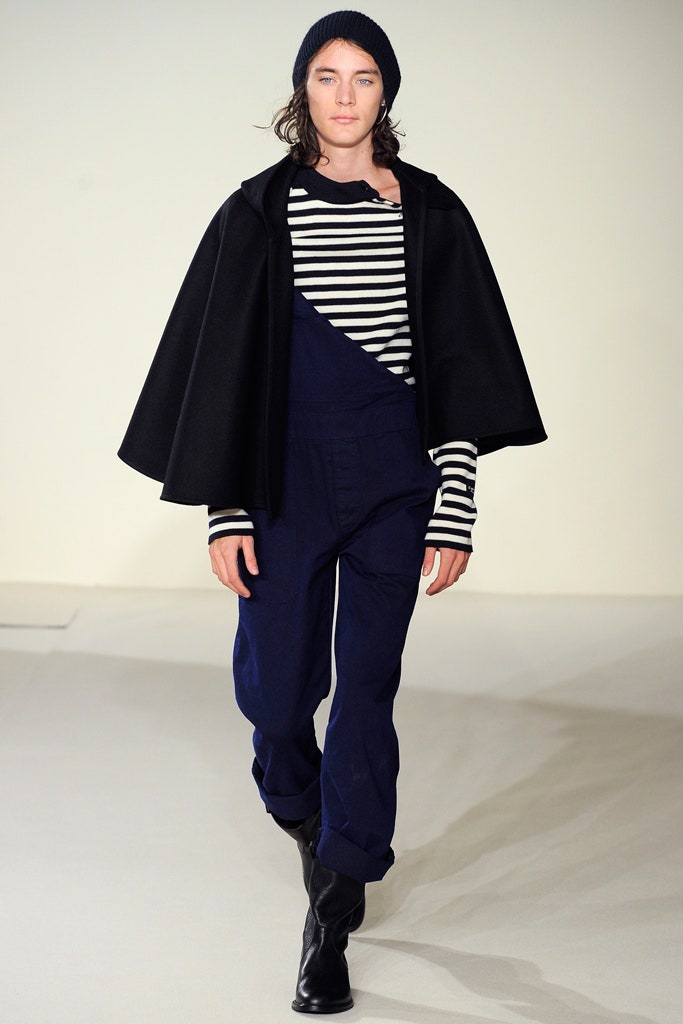 black wool cape with striped shirt