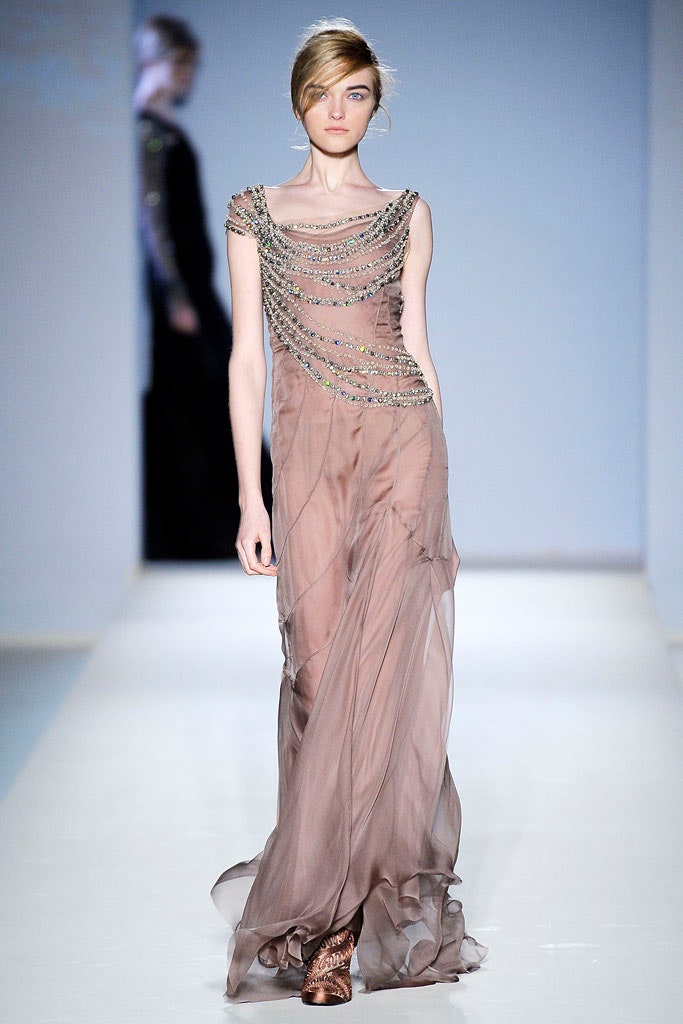 beige silk sleeveless gown