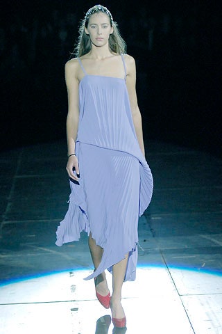 purple silk sleeveless v-neck fitted pleated draped dress
