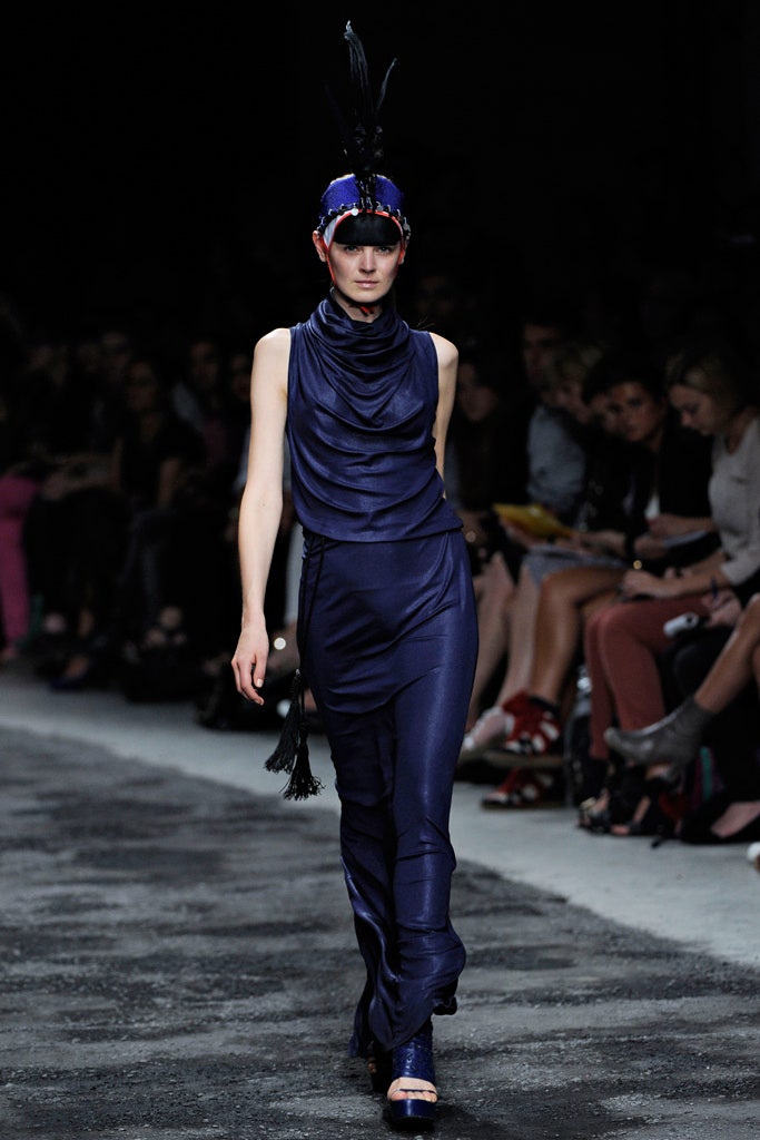 blue silk sleeveless dress