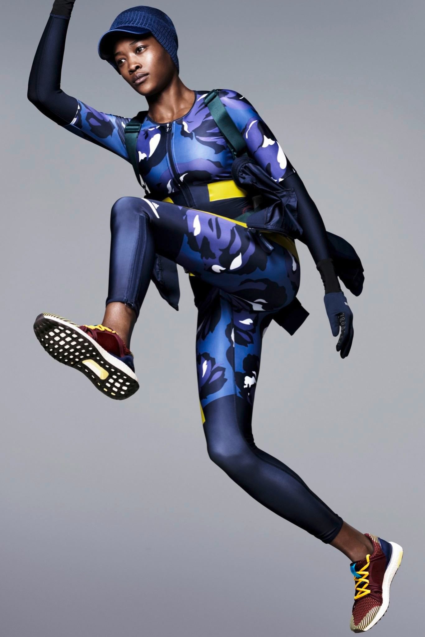 blue printed fitted catsuit