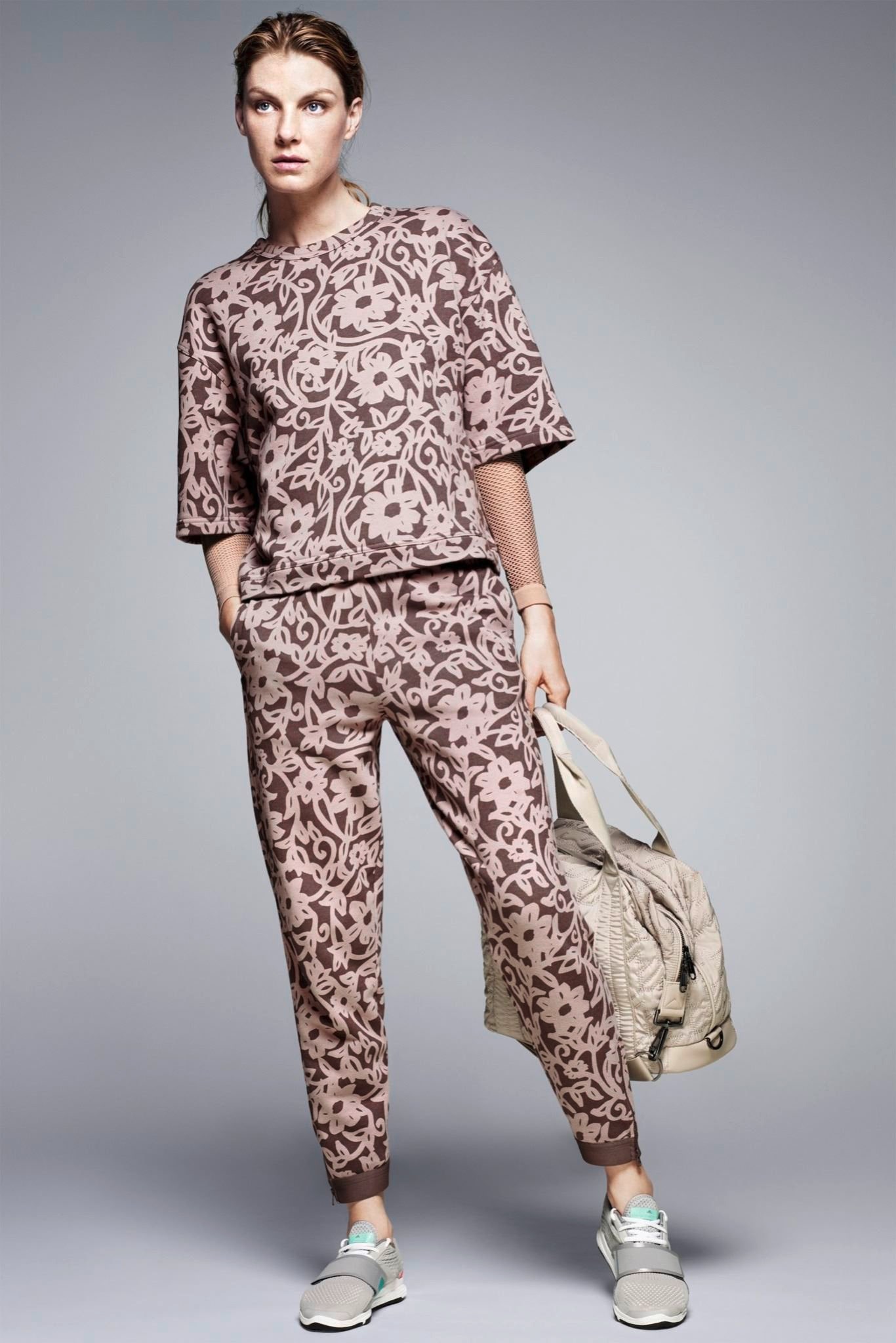 brown cotton relaxed slim printed pants
