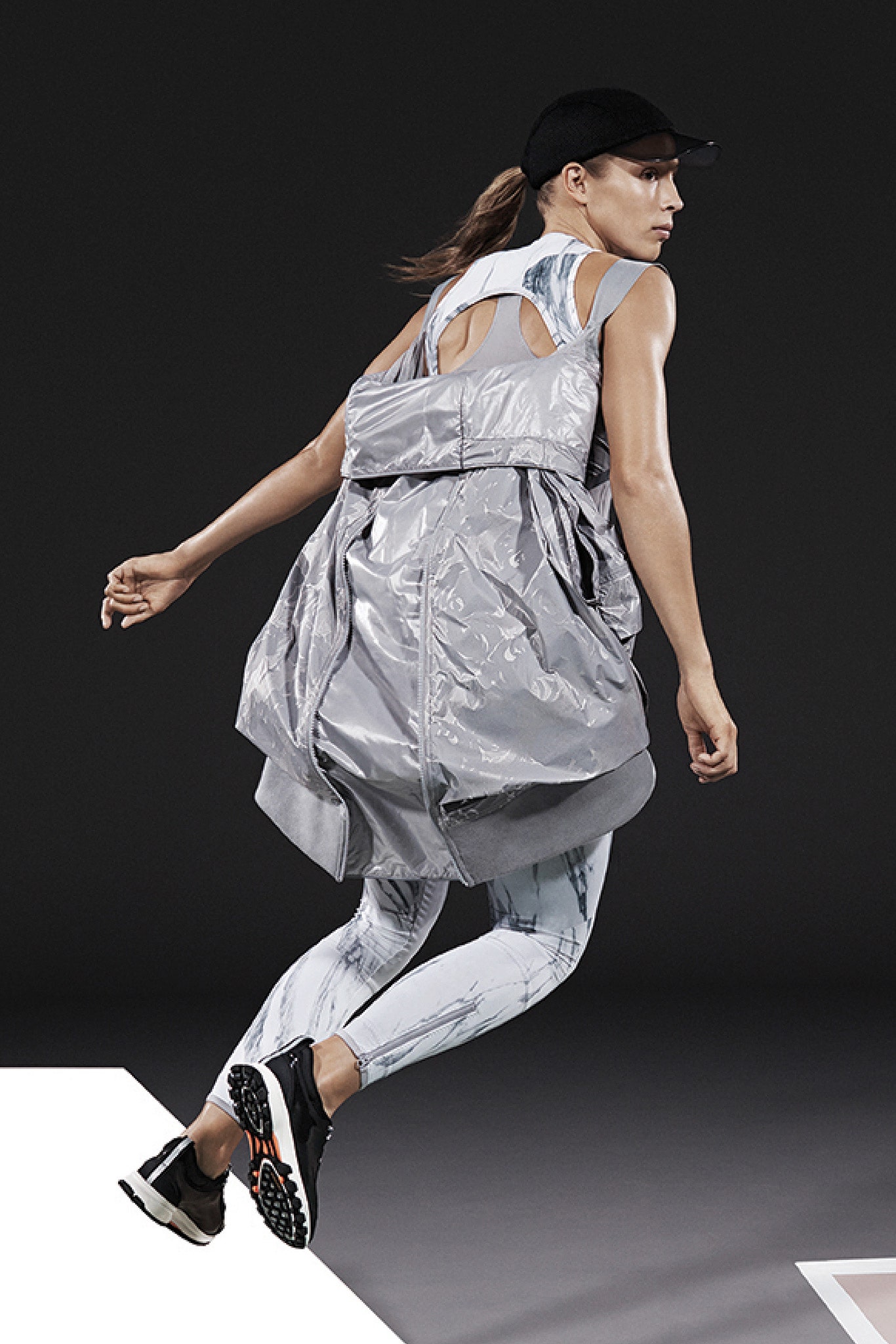 gray vinyl sleeveless cutout relaxed draped shiny dress
