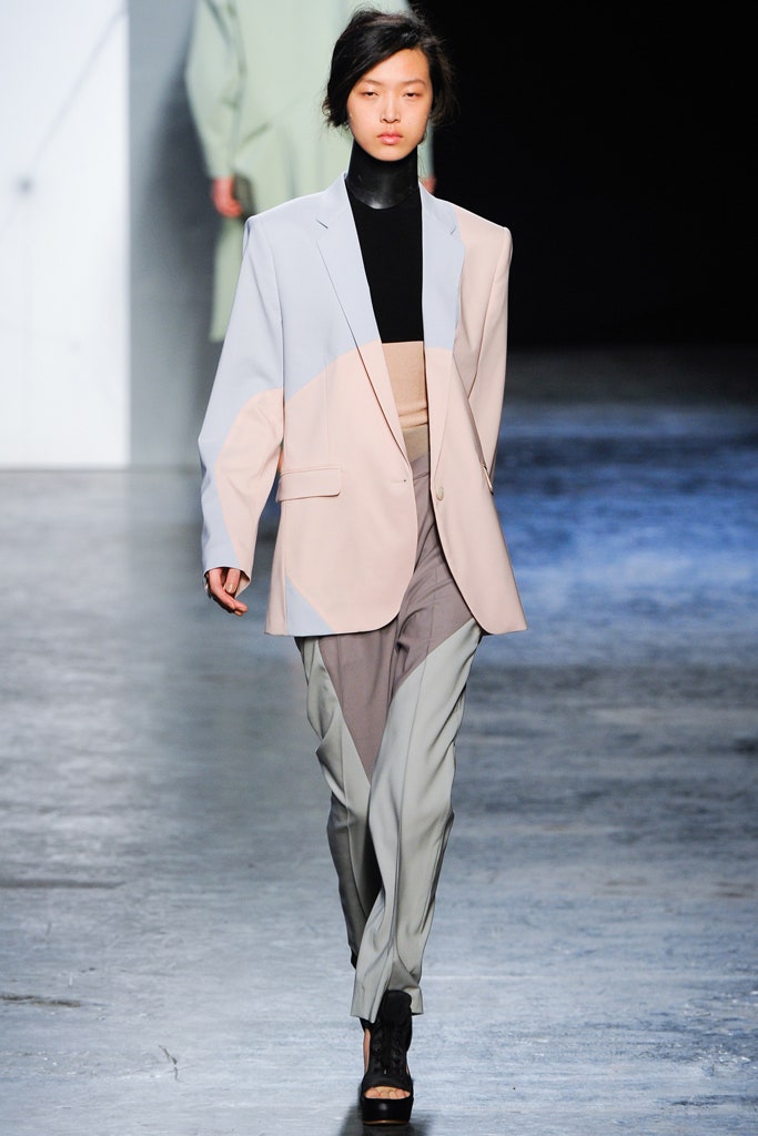 color-blocked tailored blazer and slim pants