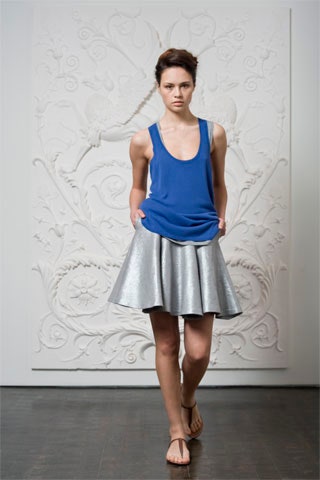 gray metallic fitted flared shiny short skirt