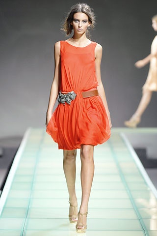 orange silk sleeveless dress