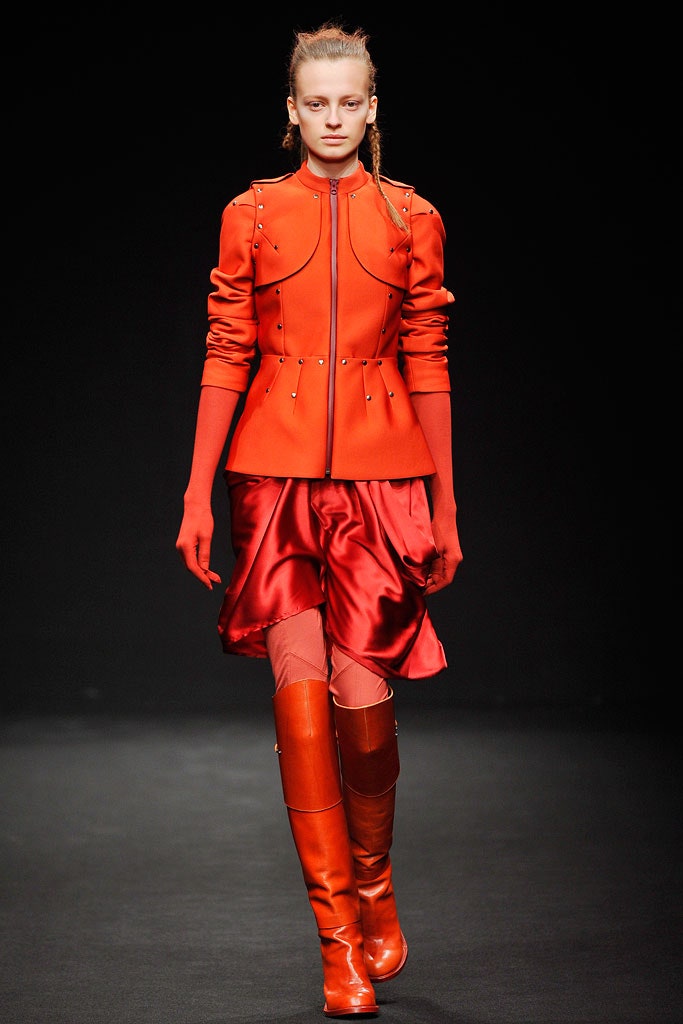 red silk long-sleeve collared fitted zippered buttoned jacket