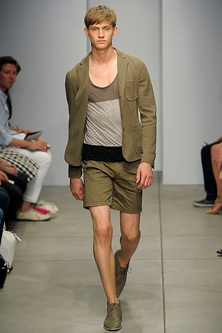 beige tailored blazer with gray top