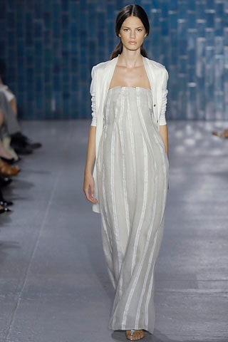 white and gray striped gown with jacket