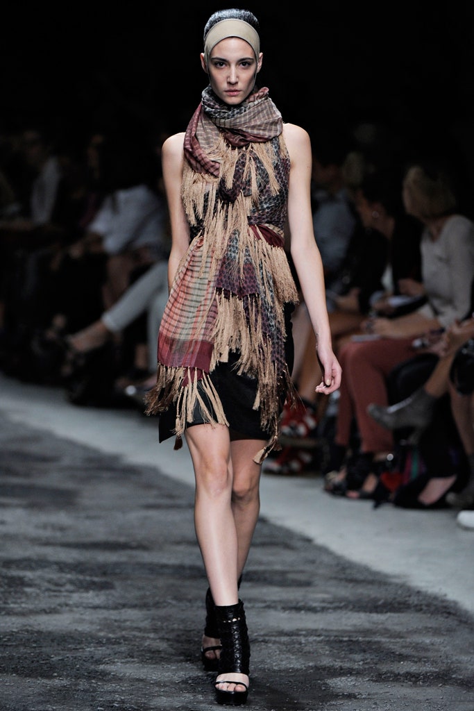 black fitted mini dress with scarf