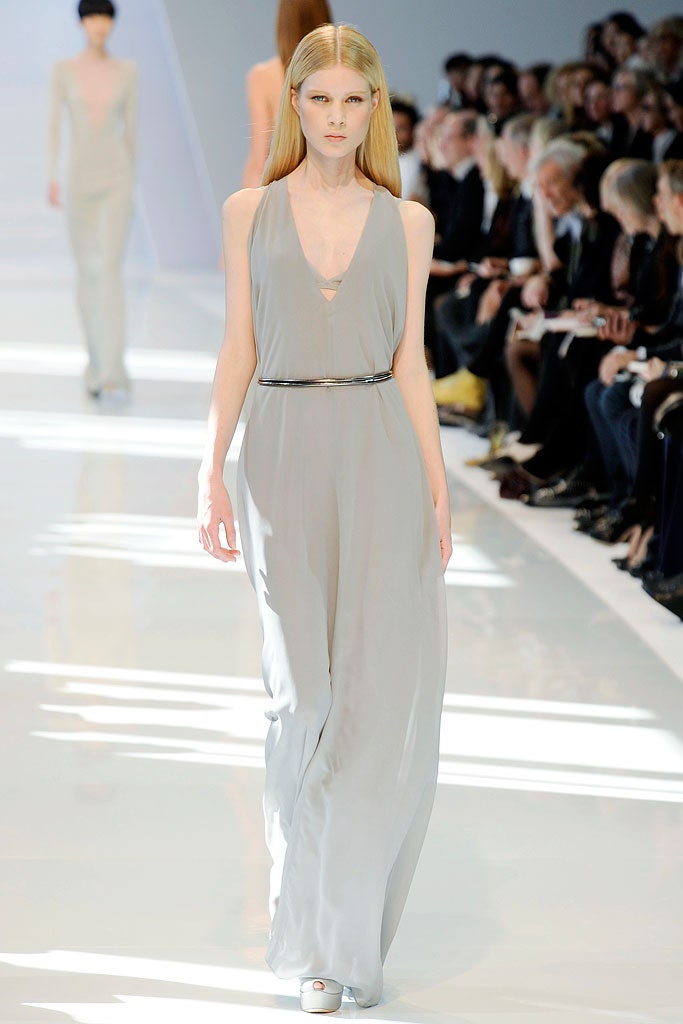 gray silk sleeveless gown