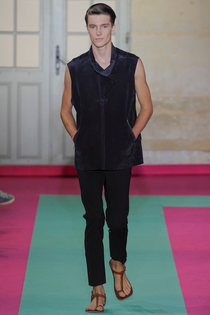blue suede sleeveless collared relaxed zippered vest