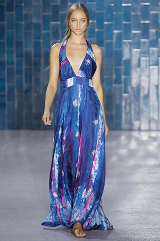 blue silk sleeveless gown