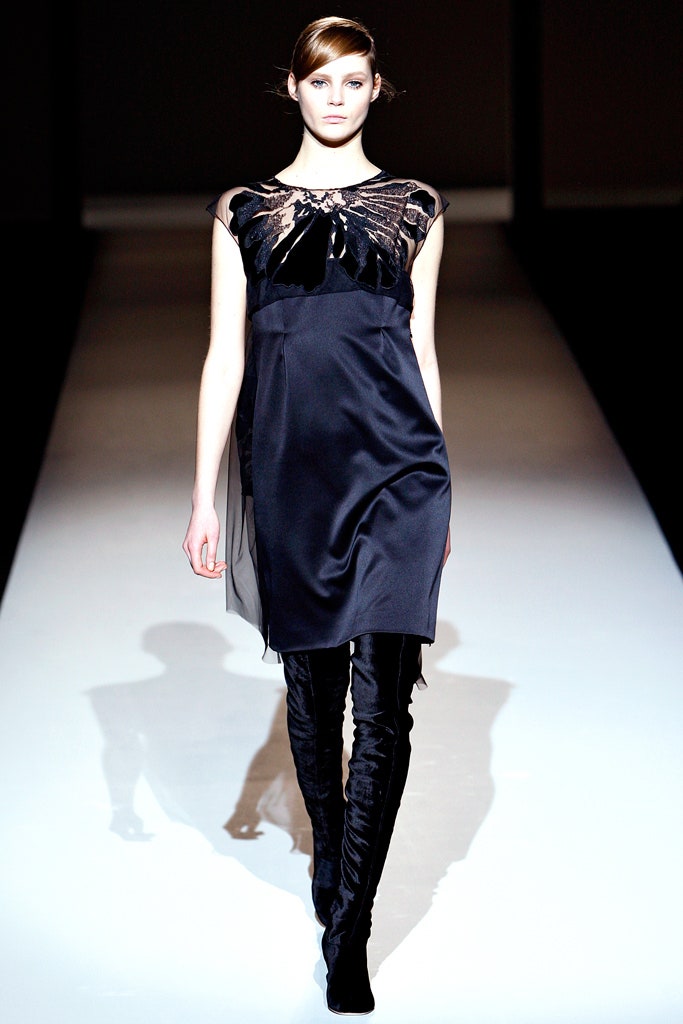 black silk fitted dress with boots