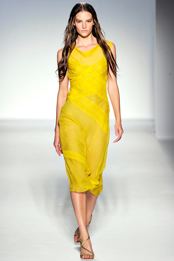 yellow sheer sleeveless dress