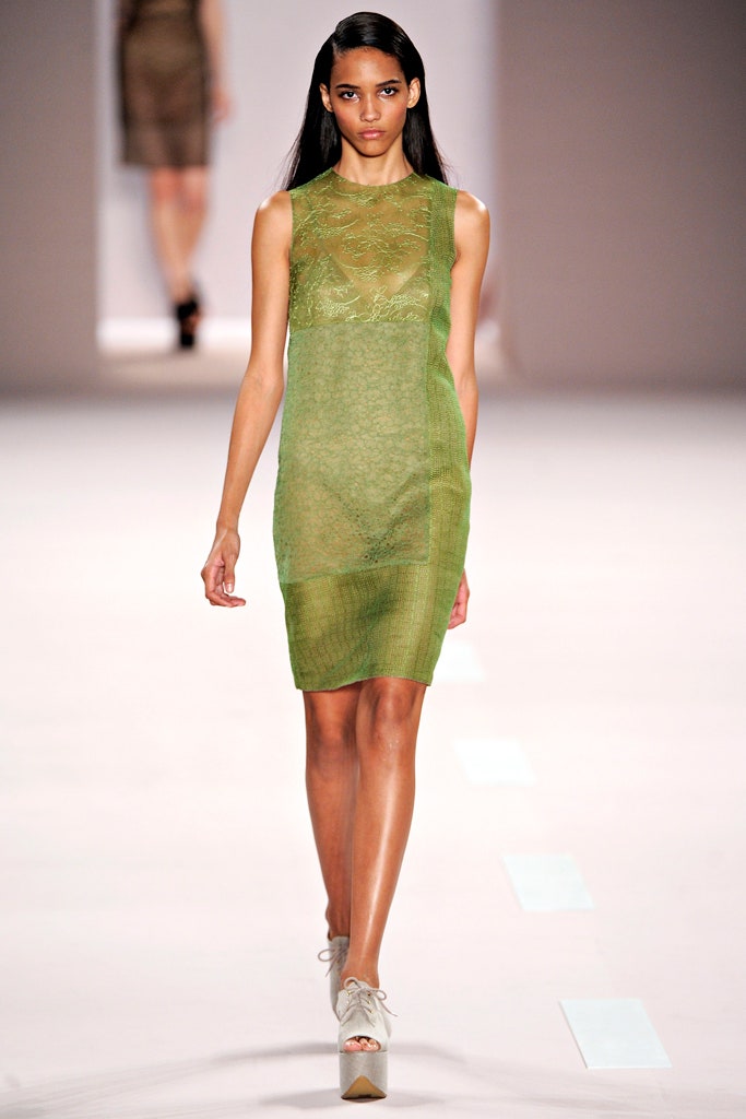 fitted green lace mini dress