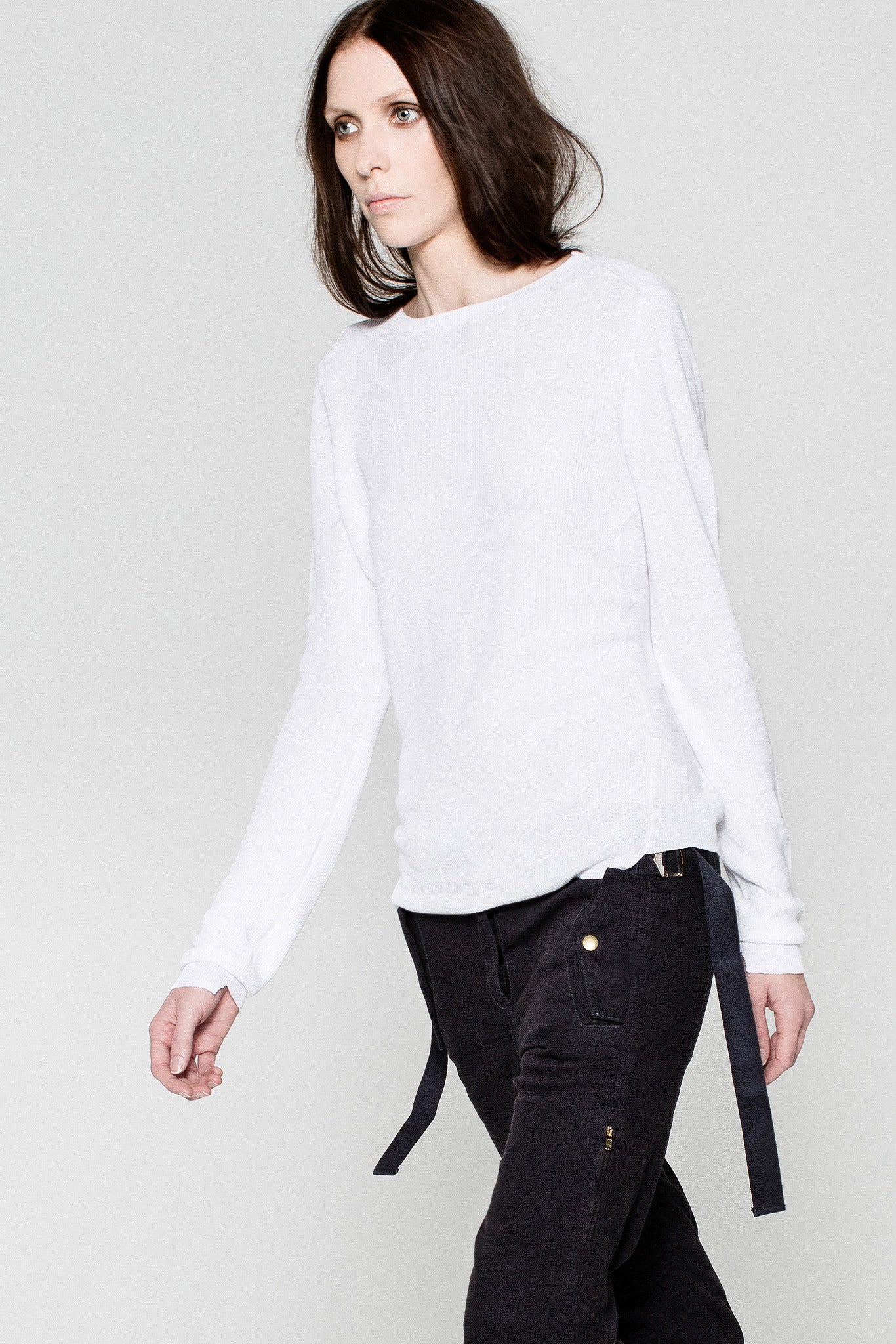 white cotton long-sleeve collared relaxed top
