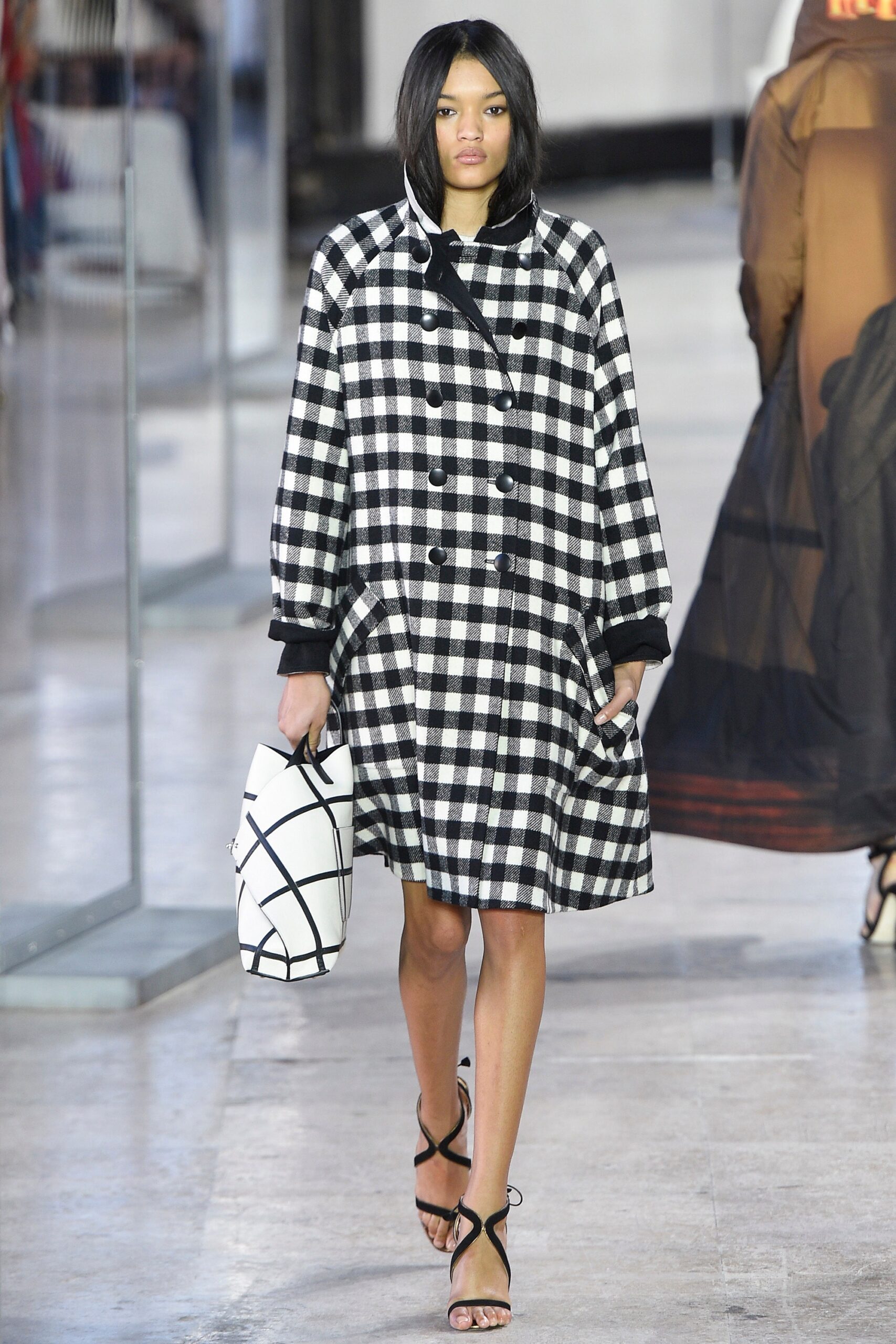 black and white checked coat