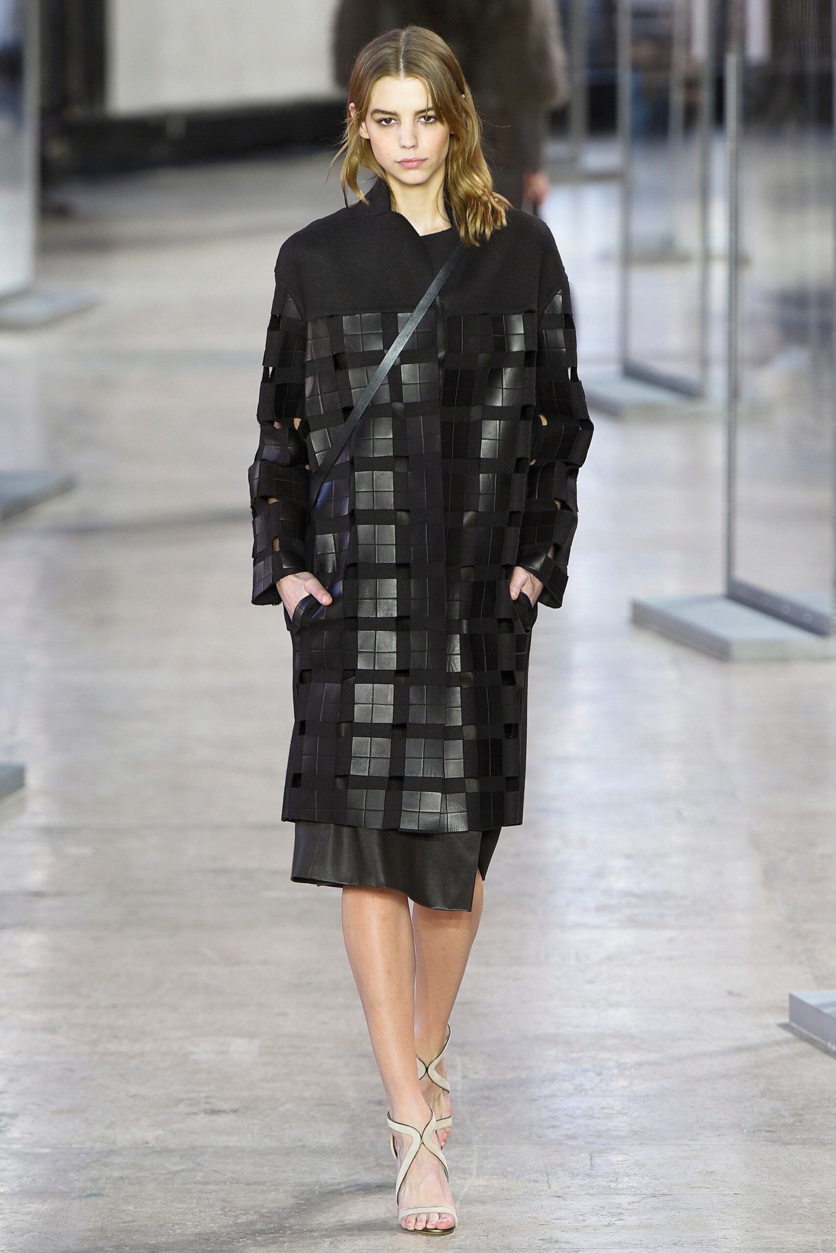 black leather coat and dress