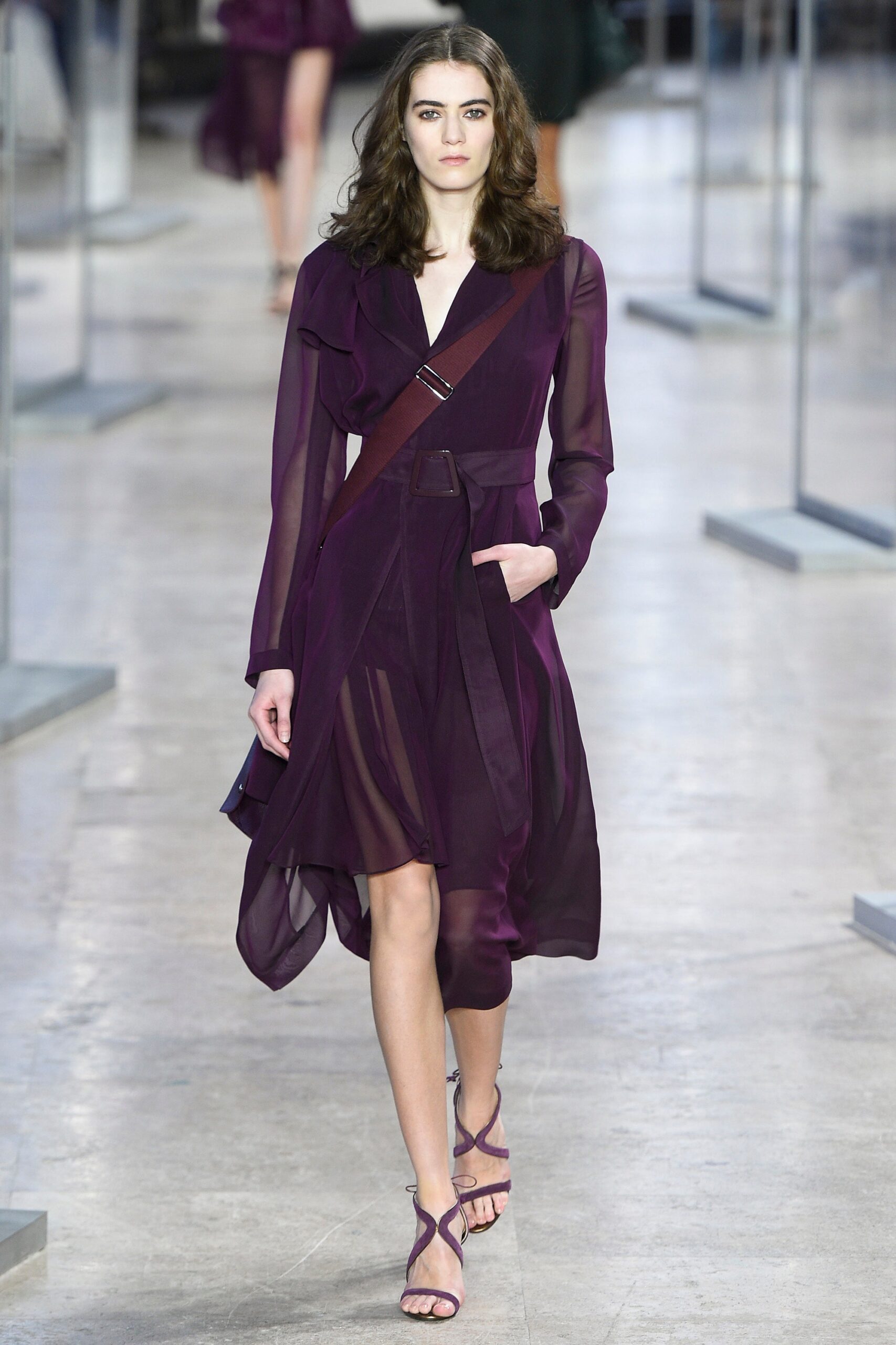 purple chiffon midi dress