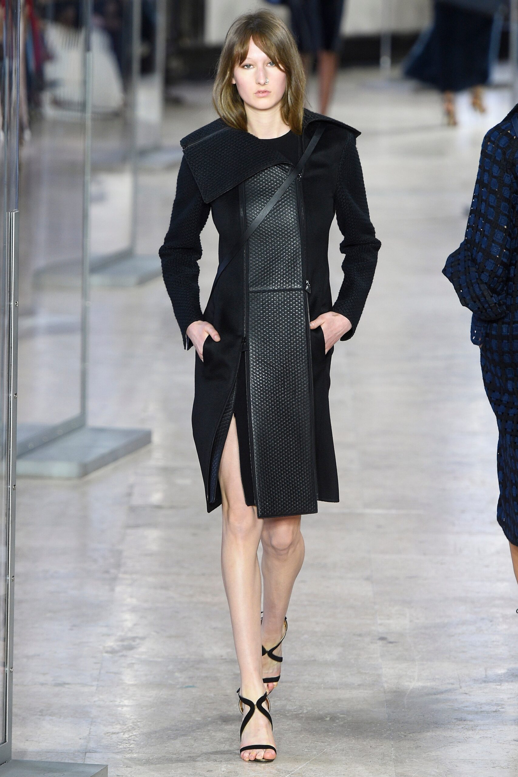 fitted black leather coat