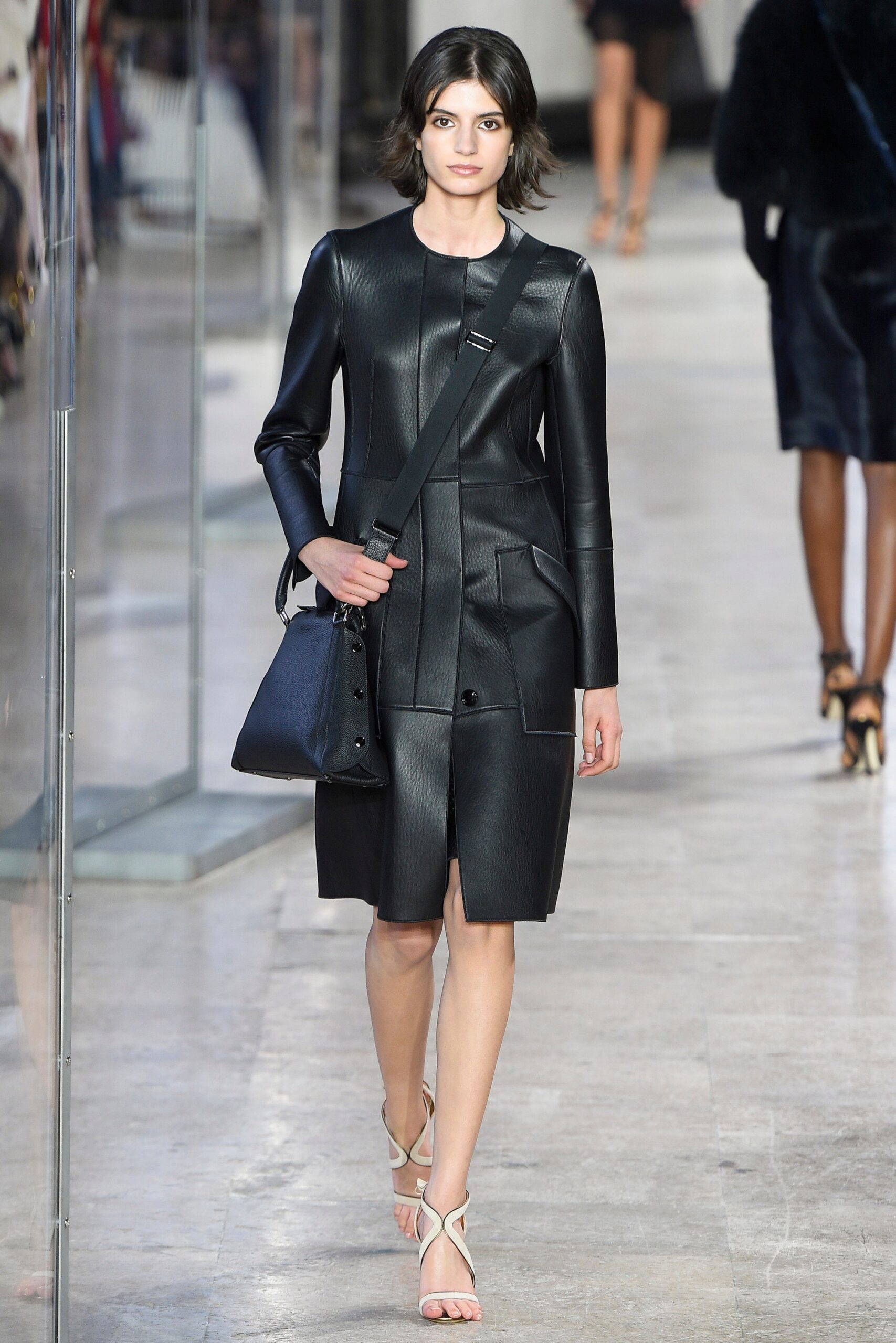 black leather fitted dress