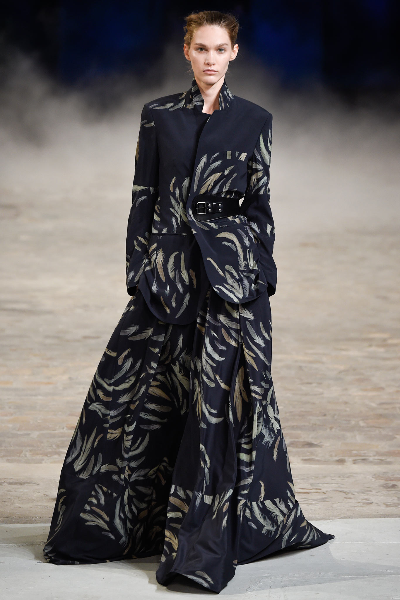 black multi-printed long-sleeve gown
