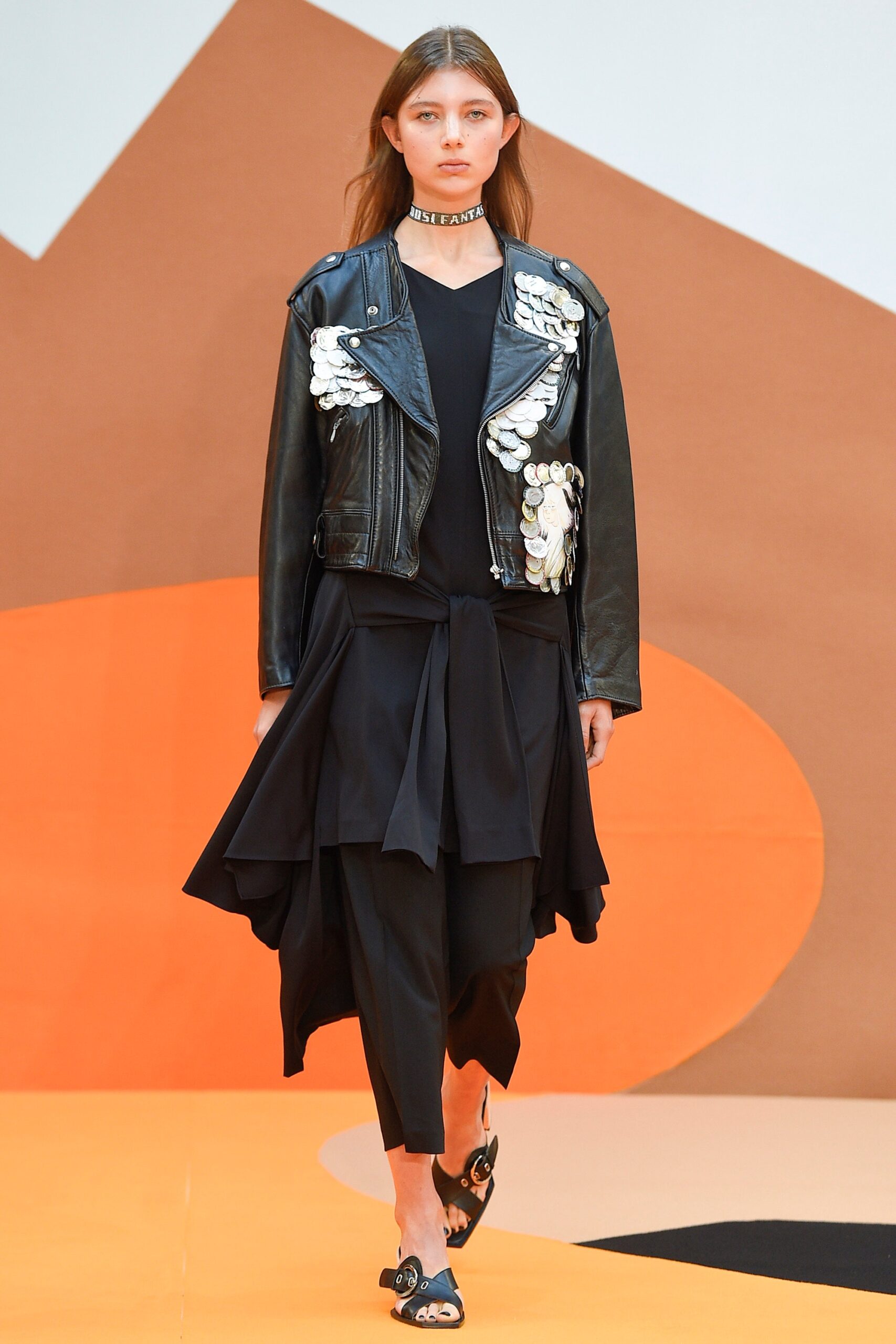 black leather jacket and dress
