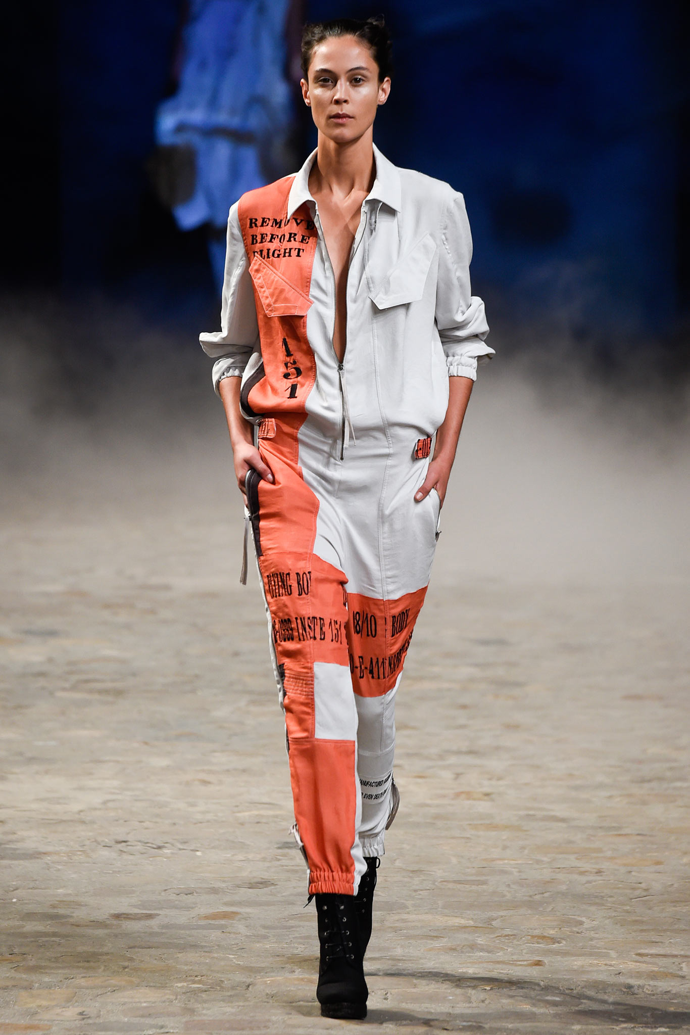 white and orange fitted jumpsuit