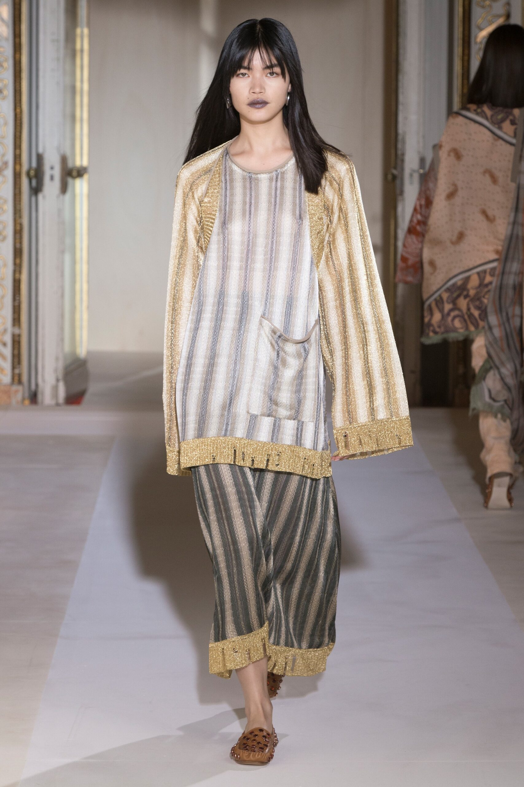 striped silk top and pants
