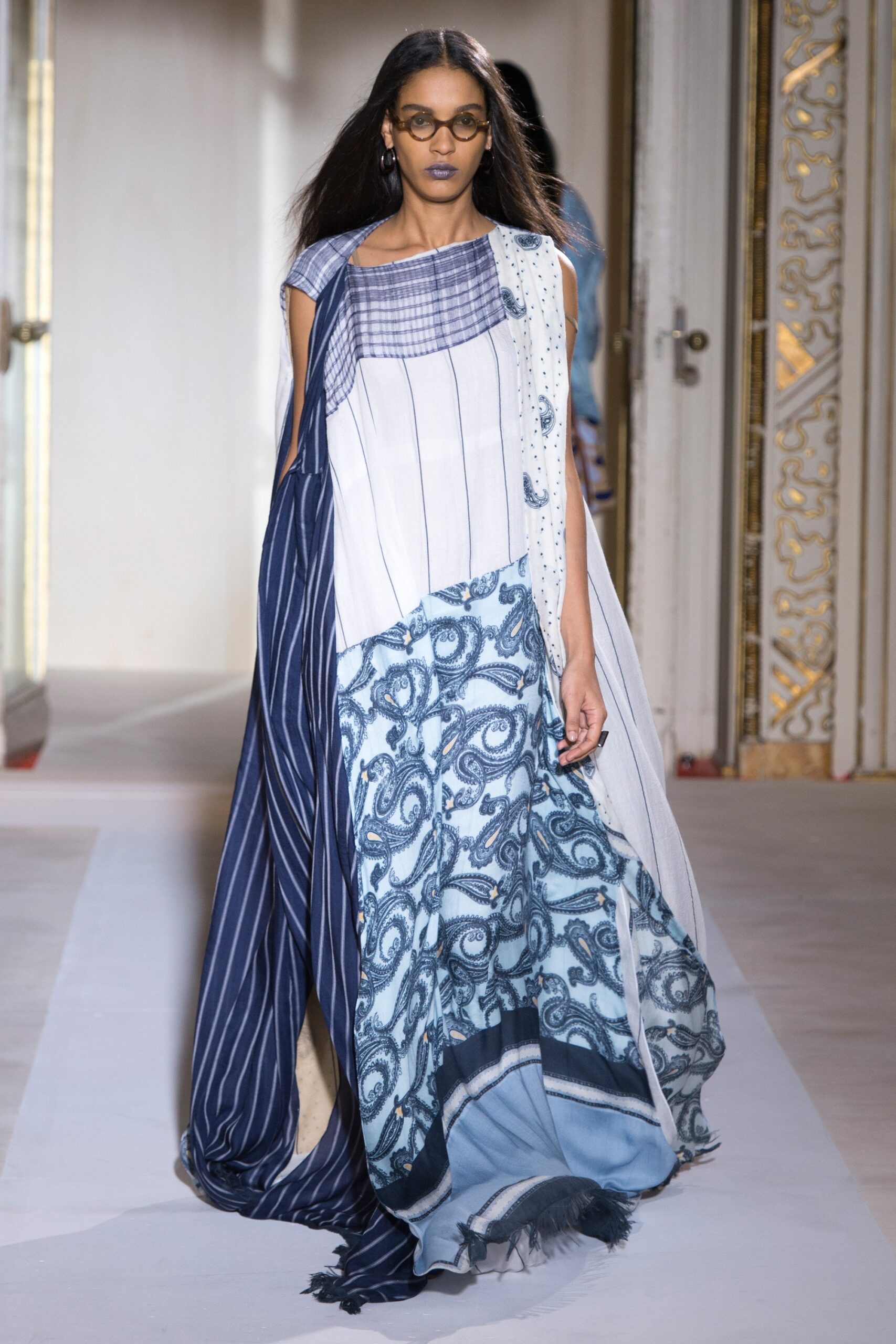blue and white layered maxi dress