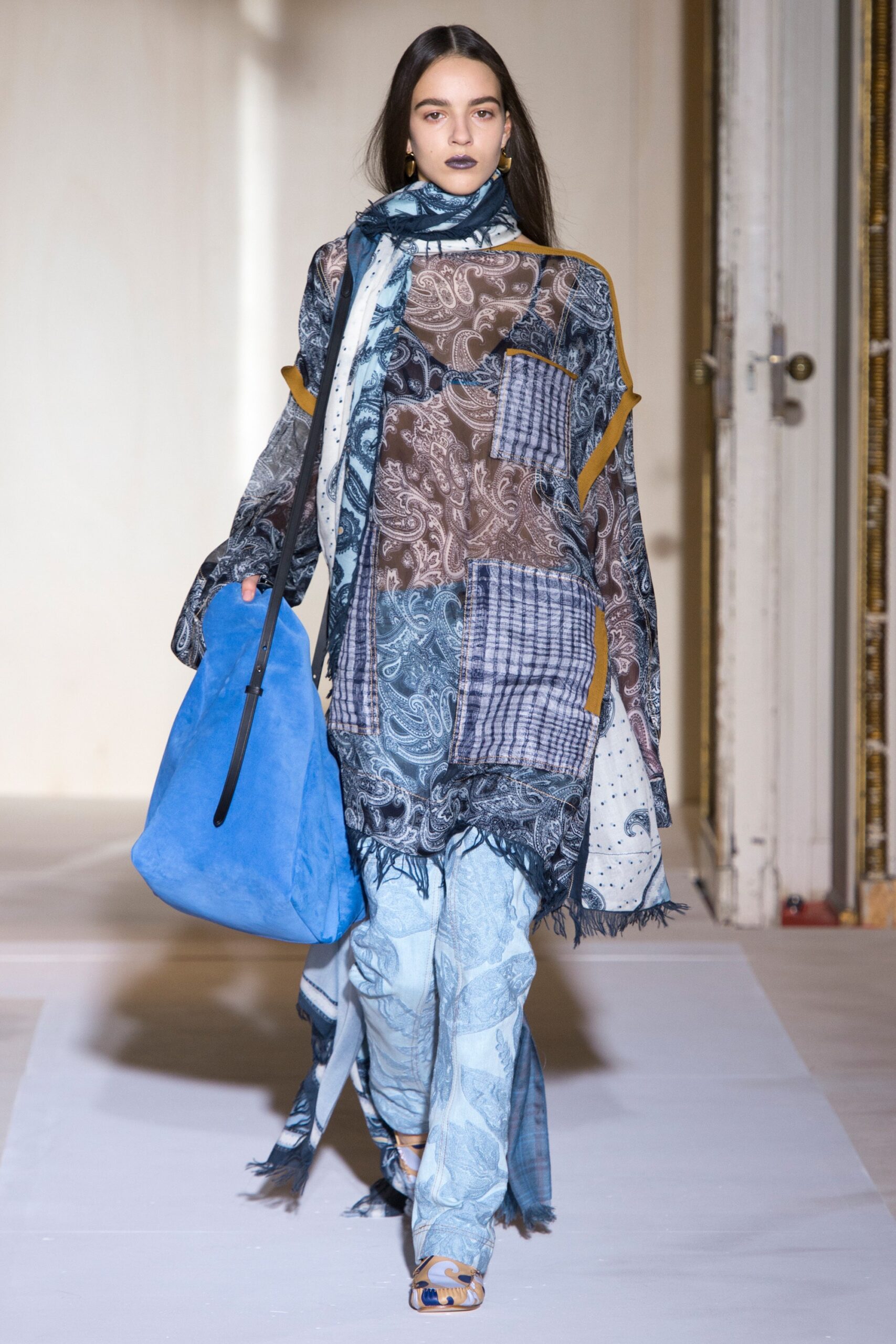 blue patchwork midi dress
