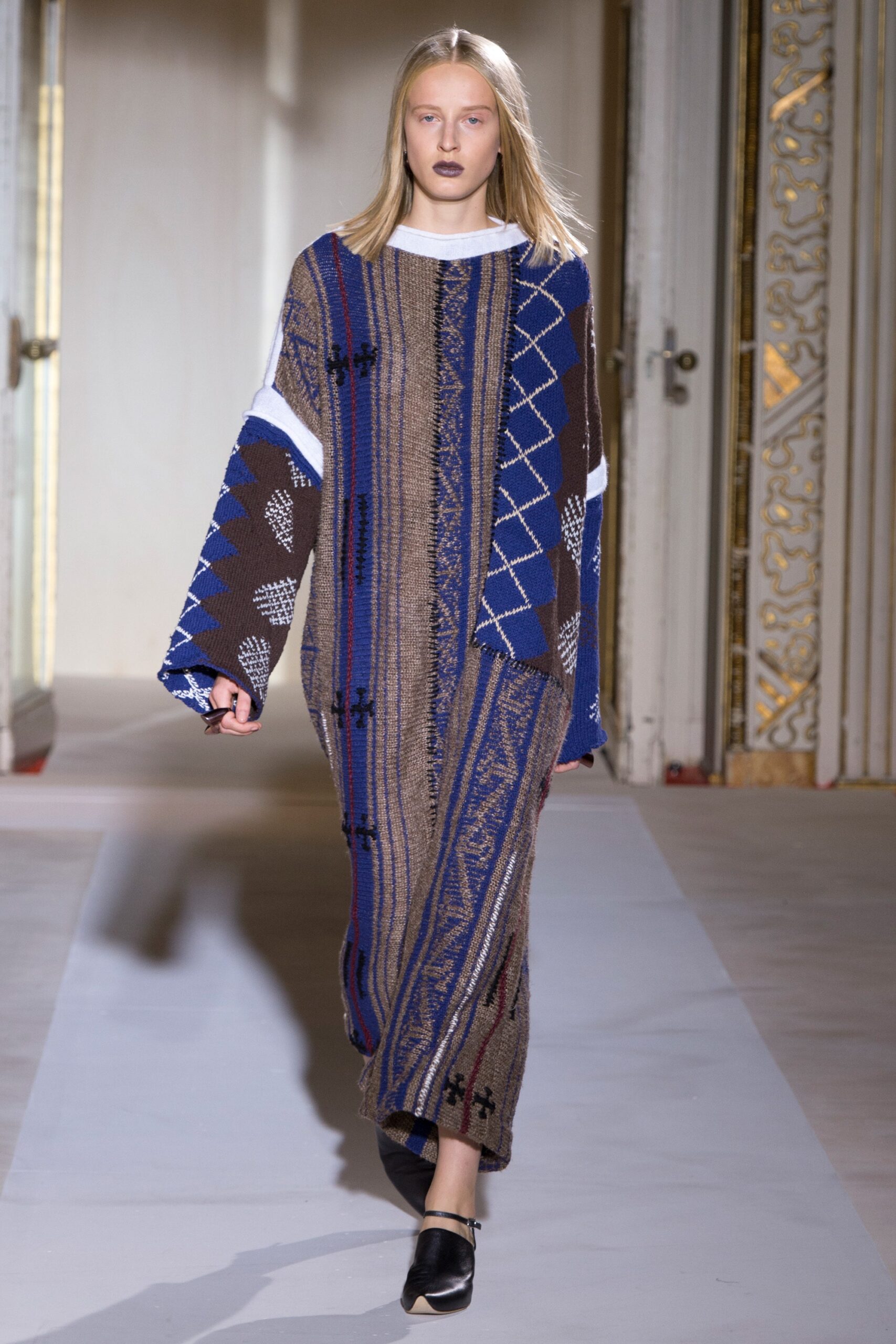 brown and blue relaxed wool dress