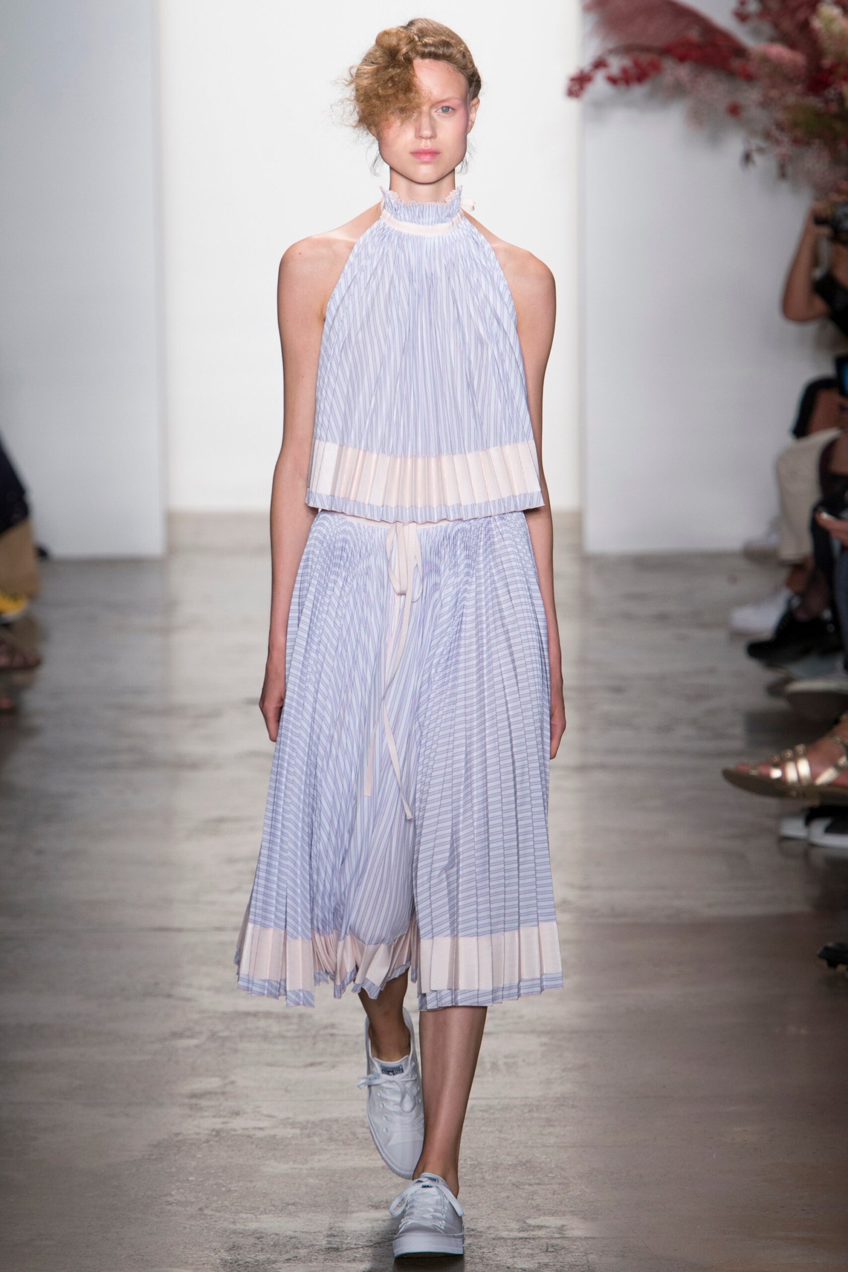 blue and white striped top and skirt