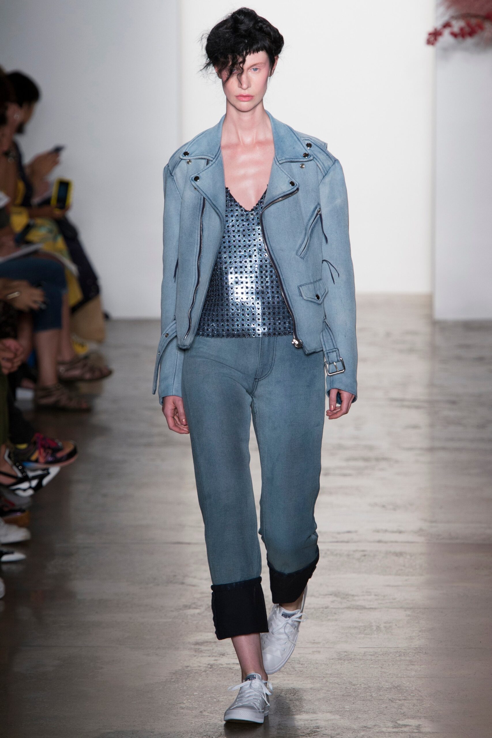 blue denim jacket with sequin top