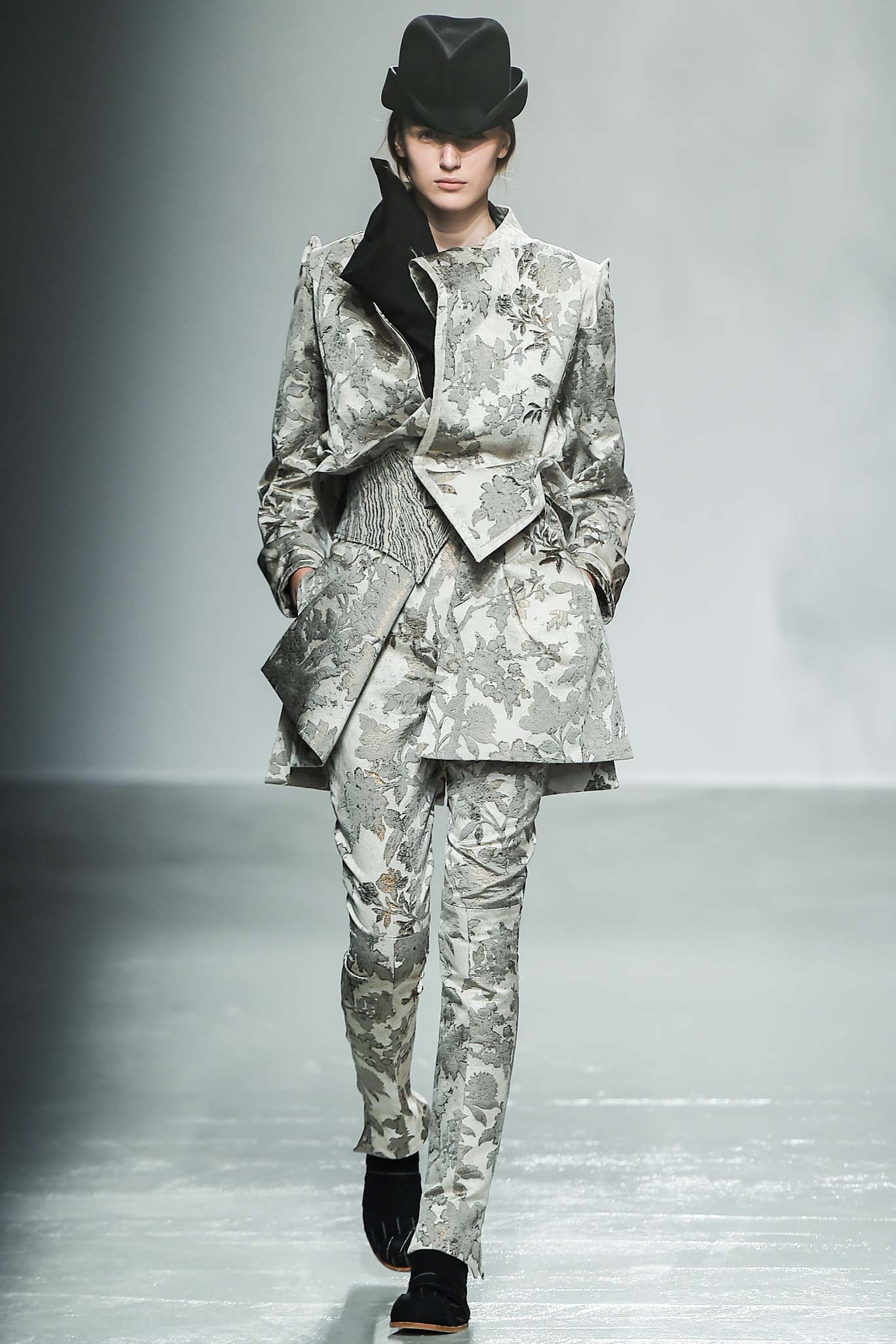 gray floral tailored suit