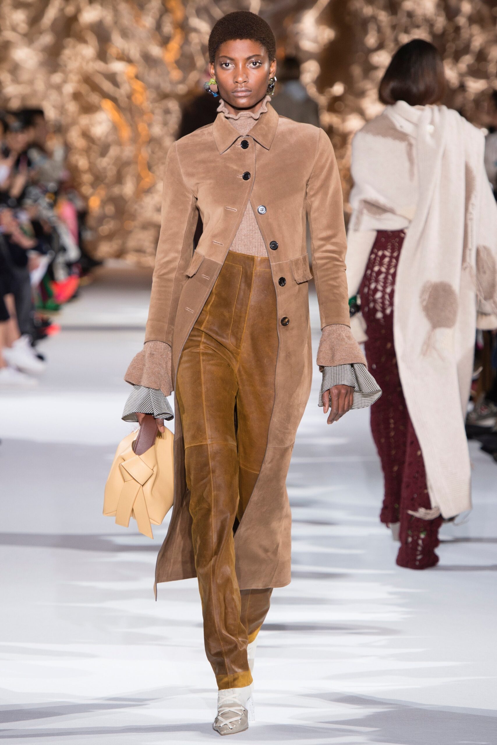 brown suede fitted coat and pants