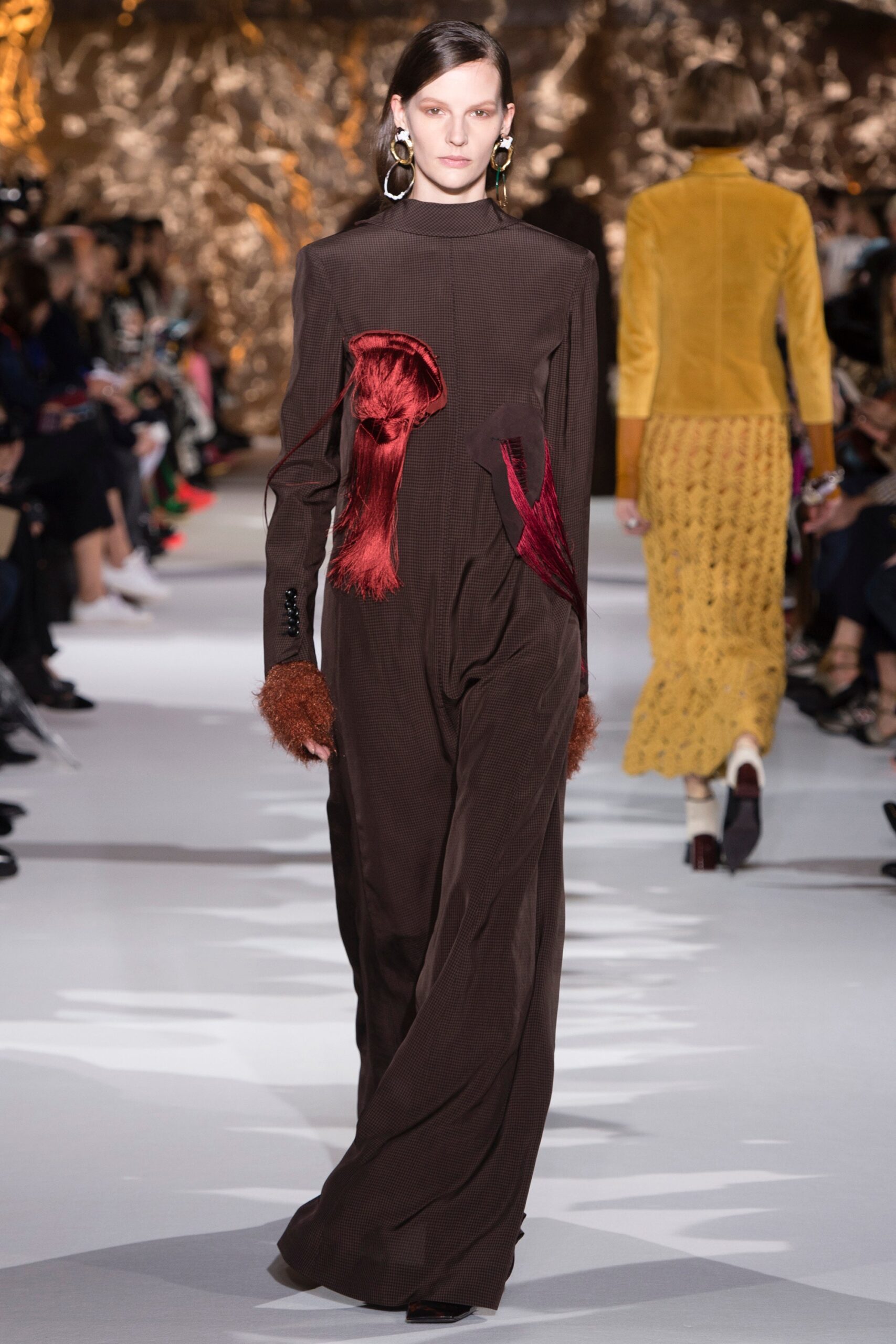 brown silk fitted jumpsuit