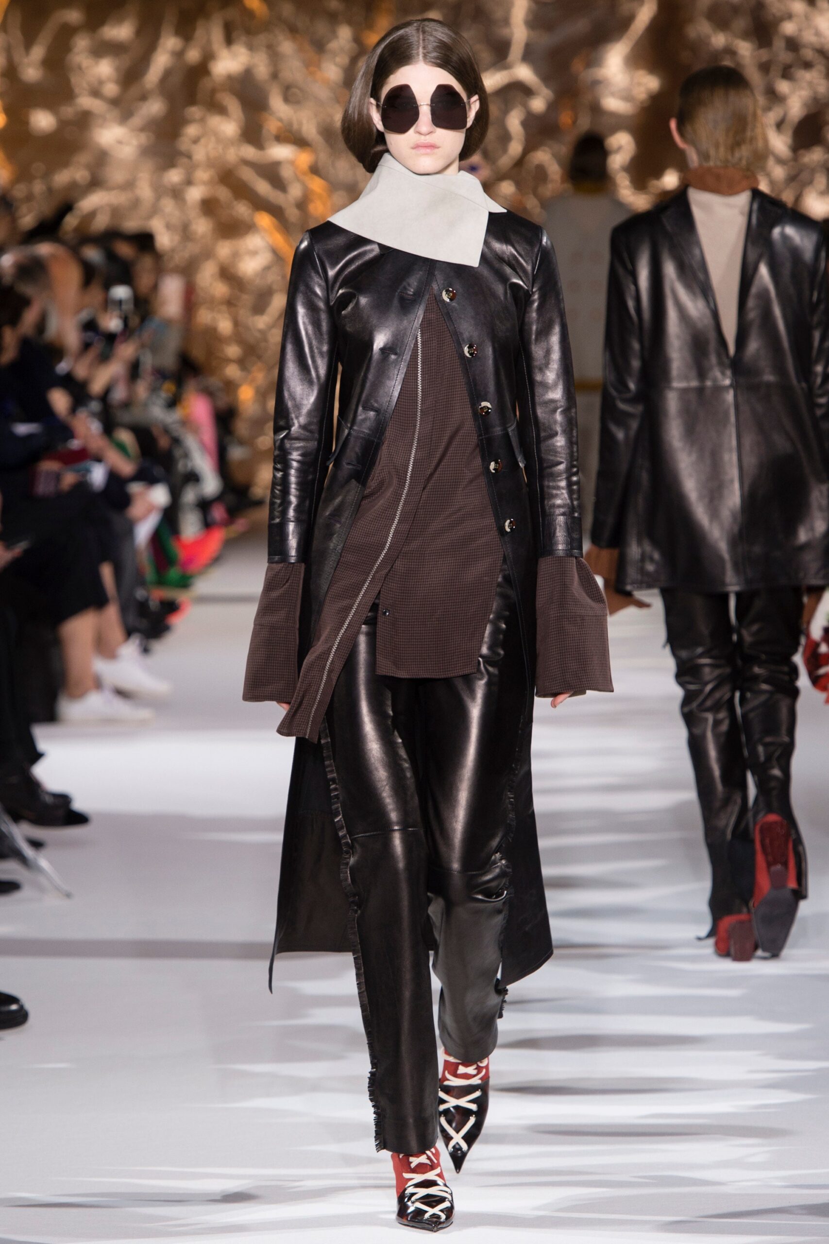 black leather coat and pants