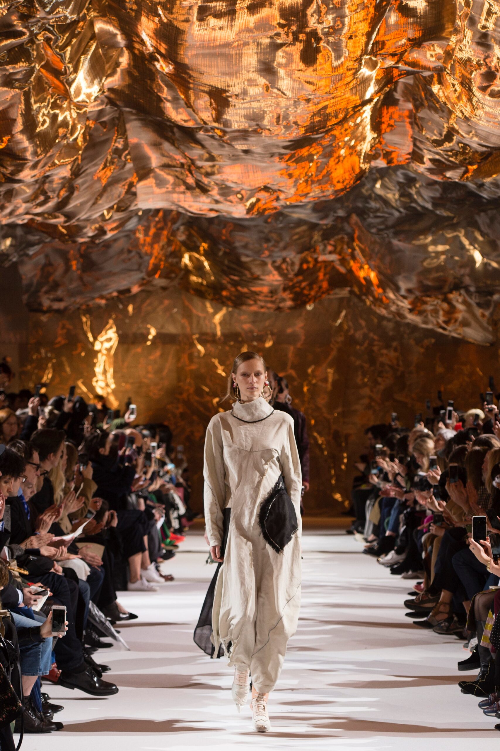 white relaxed midi dress with black bag