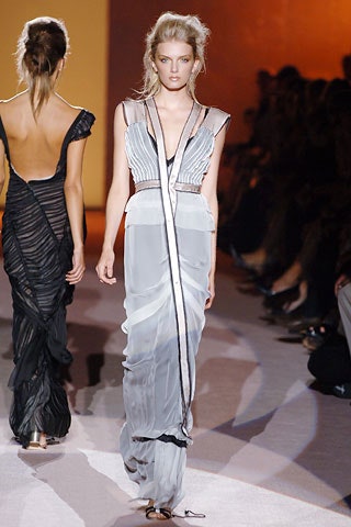gray silk fitted gown