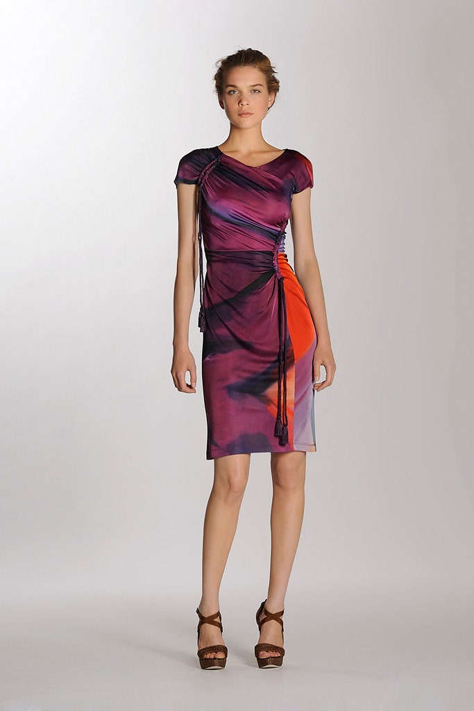 purple and orange fitted dress