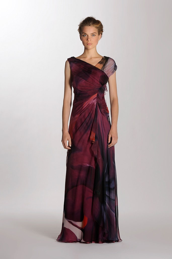 red purple silk gown