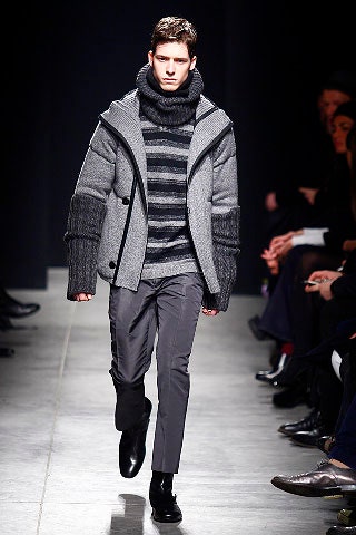black cotton long-sleeve high-neck fitted striped sweater