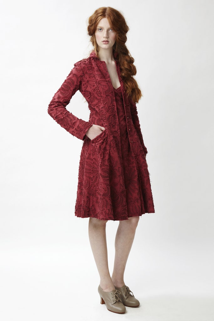 red embroidered dress and jacket