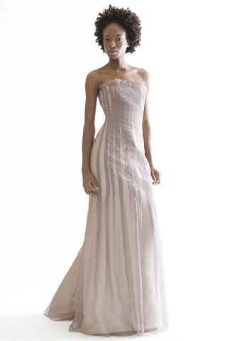 beige silk strapless gown