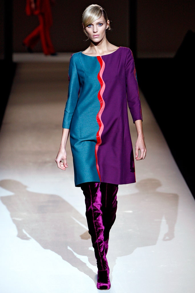 color-blocked mini dress with pink boots